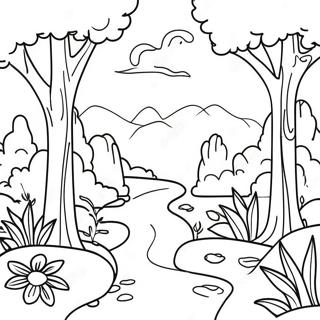 Scène de nature verte à colorier | Page de coloriage Vert