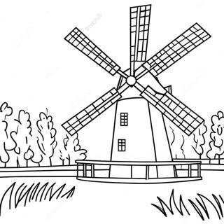 Page à colorier Moulin à vent traditionnel néerlandais | Page de coloriage Hollande