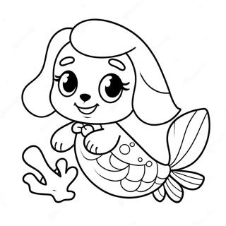 Page à colorier Chiot sirène mignon avec des coquillages | Page de coloriage Chiot Sirène