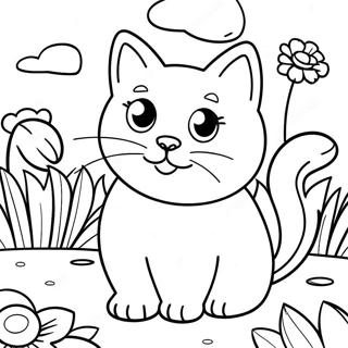Page à colorier Chat calico joueur dans le jardin | Page de coloriage Chat Calico