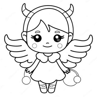 Page à colorier de la mignonne fille démon avec des ailes | Page de coloriage Fille Démon
