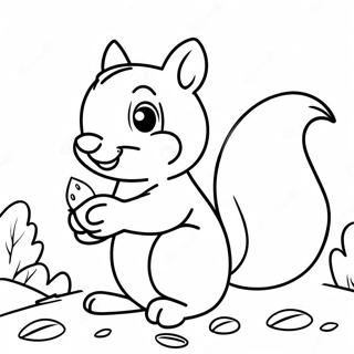 Page à colorier d'un écureuil mignon tenant un gland | Page de coloriage Écureuil