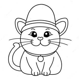 Page à colorier d'un chat idiot avec un chapeau | Page de coloriage Animal Drôle