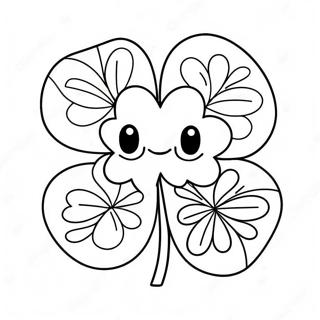 Page à colorier de trèfle mignon avec un visage souriant | Page de coloriage Trèfle