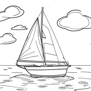 Page à colorier de voilier sur une eau calme | Page de coloriage Bateau