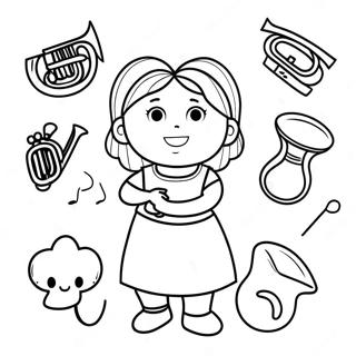 Annie avec des instruments de musique à colorier | Page de coloriage Annie des Petits Einstein
