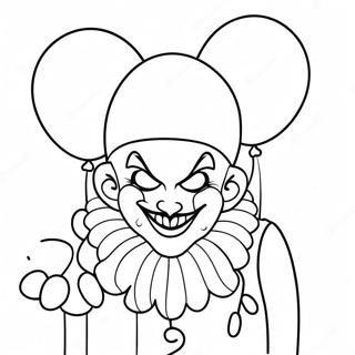 Page à colorier Clown Creepy avec des Ballons | Page de coloriage Clown Effrayant