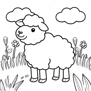 Brebis duveteuse dans un pré - Page à colorier | Page de coloriage Mouton