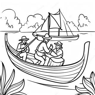 Page à colorier de Colons de Jamestown dans des Canoës | Page de coloriage Jamestown
