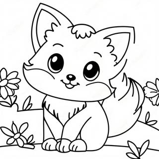 Page à colorier de renard anime mignon avec des fleurs | Page de coloriage Renard Anime