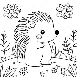 Mignon hérisson dans un jardin de fleurs - Page à colorier | Page de coloriage Hérisson