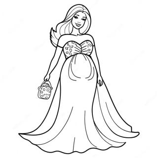 Page à colorier de Barbie enceinte dans une belle robe | Page de coloriage Barbie enceinte