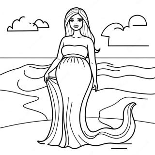 Page à colorier de Barbie enceinte à la plage | Page de coloriage Barbie enceinte