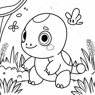Page à colorier de Turtwig mignon dans un jardin | Page de coloriage Tortipouss