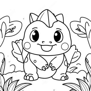 Joli Ivysaur dans une page à colorier de jardin | Page de coloriage Ivysaur