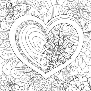 Page à colorier Cœurs colorés et Fleurs vibrantes | Page de coloriage Cœurs et Fleurs