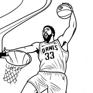 Page à colorier d'Anthony Davis en train de dunker au basket | Page de coloriage Anthony Davis