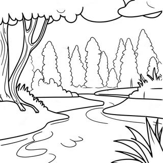 Page à colorier d'une belle scène naturelle de l'Arkansas | Page de coloriage Arkansas