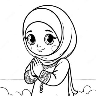 Page à colorier d'une fille musulmane en prière | Page de coloriage Fille musulmane