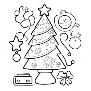 Page à colorier de l'arbre de Noël scientifique avec des décorations | Page de coloriage Noël scientifique