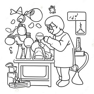 Page à colorier du laboratoire scientifique festif avec des décorations de Noël | Page de coloriage Noël scientifique