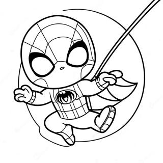 Page à colorier de Chibi Spider-Man en train de se balancer | Page de coloriage Chibi Marvel