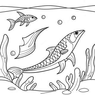 Page à colorier de poisson-sabre nageant dans l'océan | Page de coloriage Poisson-sabre