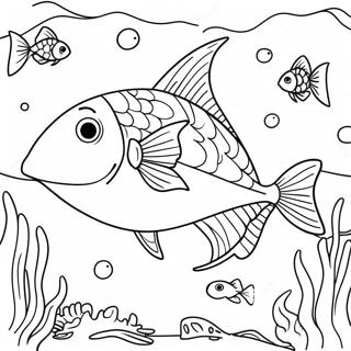 Page à colorier de poisson-sabre dans une scène sous-marine colorée | Page de coloriage Poisson-sabre