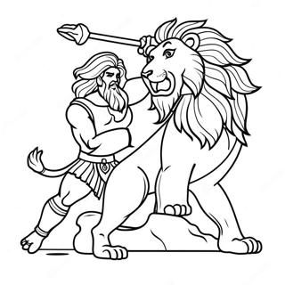 Page à colorier de Samson puissant vainquant un lion | Page de coloriage Samson