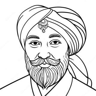 Page à colorier de turban Sikh coloré | Page de coloriage Sikh