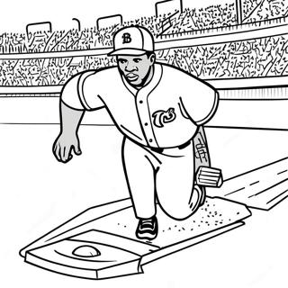 Page à colorier de Jackie Robinson glissant vers le marbre | Page de coloriage Jackie Robinson