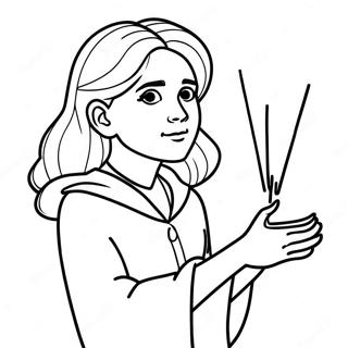 Page à colorier d'Hermione lançant un sort | Page de coloriage Hermione