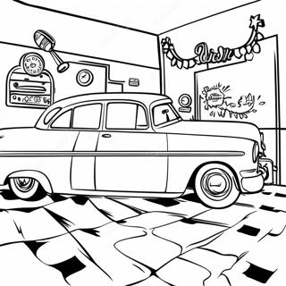 Page à colorier du Diner Rétro des Années 50 | Page de coloriage Années 50