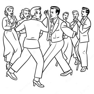 Page à colorier de la Fête de Danse Rock and Roll des Années 50 | Page de coloriage Années 50