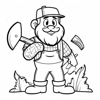 Page à colorier de bûcheron drôle avec une hache | Page de coloriage Bûcheron