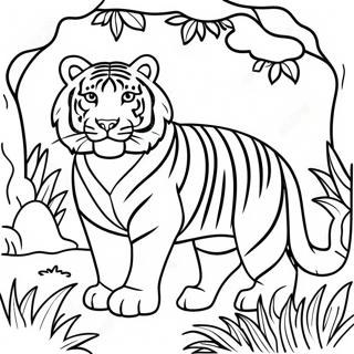 Tigre blanc majestueux dans la jungle à colorier | Page de coloriage Tigre Blanc