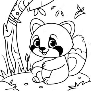 Page à colorier de panda rouge mignon jouant avec du bambou | Page de coloriage Panda Rouge