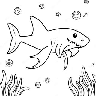 Page à colorier du mignon requin gobelin nageant | Page de coloriage Requin gobelin