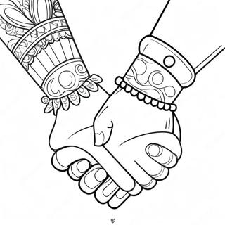 Page à colorier des BFF se tenant par la main | Page de coloriage 3 BFF
