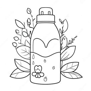 Page à colorier de jolie bouteille d'eau avec des fleurs | Page de coloriage Bouteille d'eau