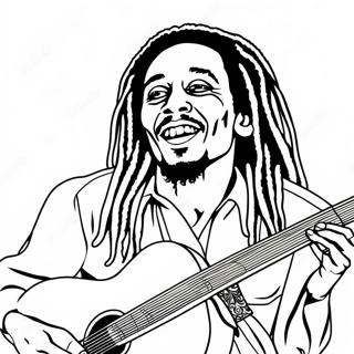 Page à colorier Bob Marley avec une Guitare | Page de coloriage Bob Marley