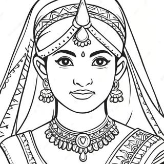 Page à colorier Fille Indienne en Tenue Traditionnelle | Page de coloriage Fille Indienne