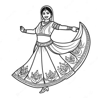 Page à colorier Fille Indienne Dansant en Lehenga | Page de coloriage Fille Indienne