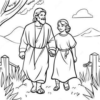 Page à colorier du Fils Prodigue rentrant chez lui | Page de coloriage Fils prodigue