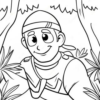 Page à colorier de l'explorateur courageux dans la jungle | Page de coloriage Explorateur
