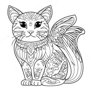 Page à colorier de chat ailé | Page de coloriage Chat ailé