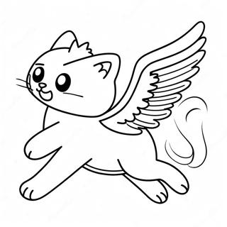 Page à colorier de chat ailé magique en vol | Page de coloriage Chat ailé