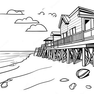 Page à colorier de scène de plage des Outer Banks | Page de coloriage Outer Banks