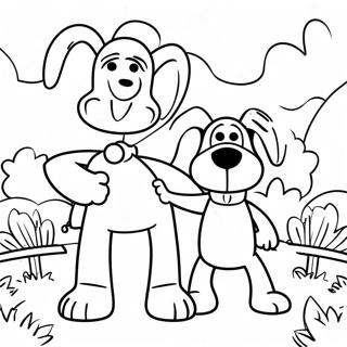 Page à colorier de Wallace et Gromit dans le jardin | Page de coloriage Wallace et Gromit