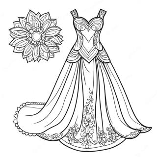 Page à colorier de robe de soirée élégante | Page de coloriage Mode Réaliste